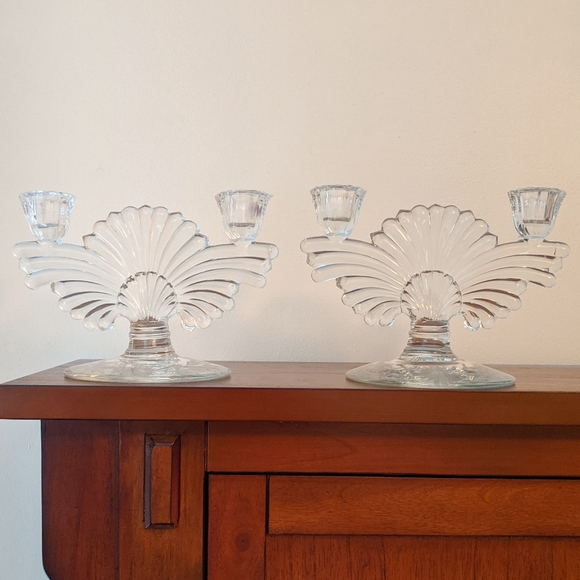 Vintage set of 2 glass candle holders